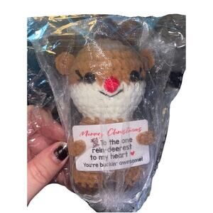 Adorable Hand Crocheted Holiday Reindeer Merry Christmas You’re Buckin’ Awesome
